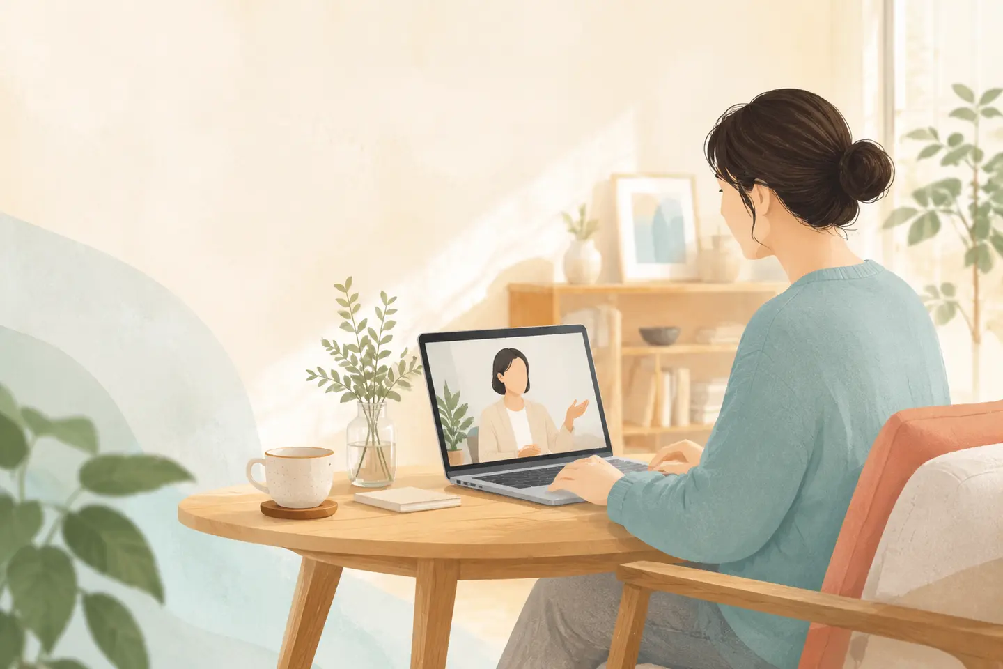 自宅でオンラインカウンセリングを利用するイメージ